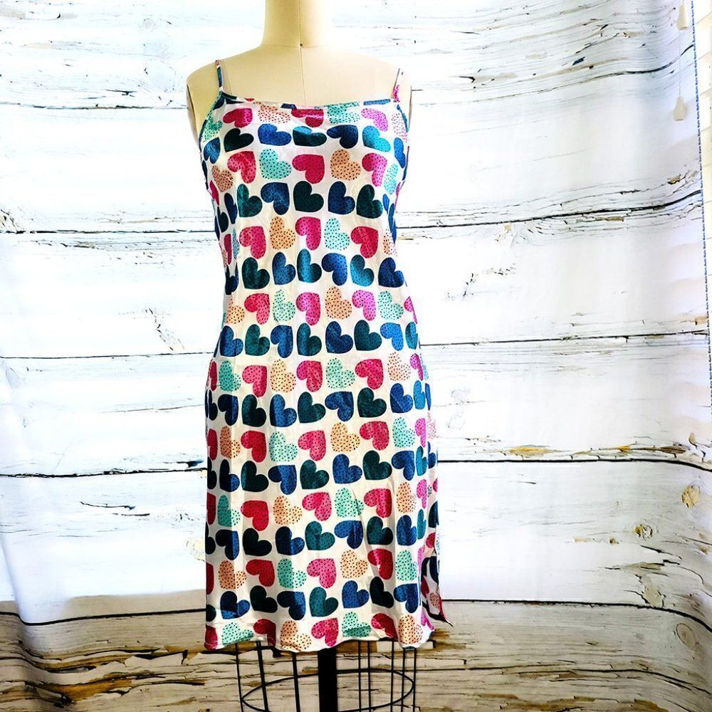 Emma Jordan women multi-color hearts nightshirt long chemise slip nightgown NWT